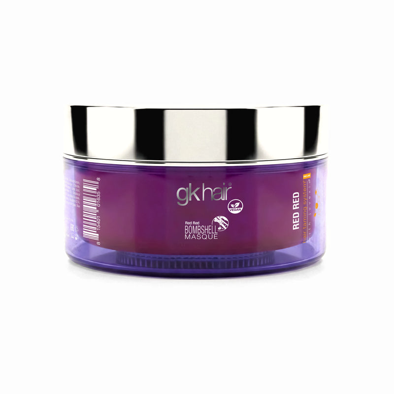 Purple hair mask jar with silver lid on a white background
