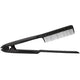 Tibolli Easy Comb black V-shaped straightening comb seen from the side with its arms half open on white