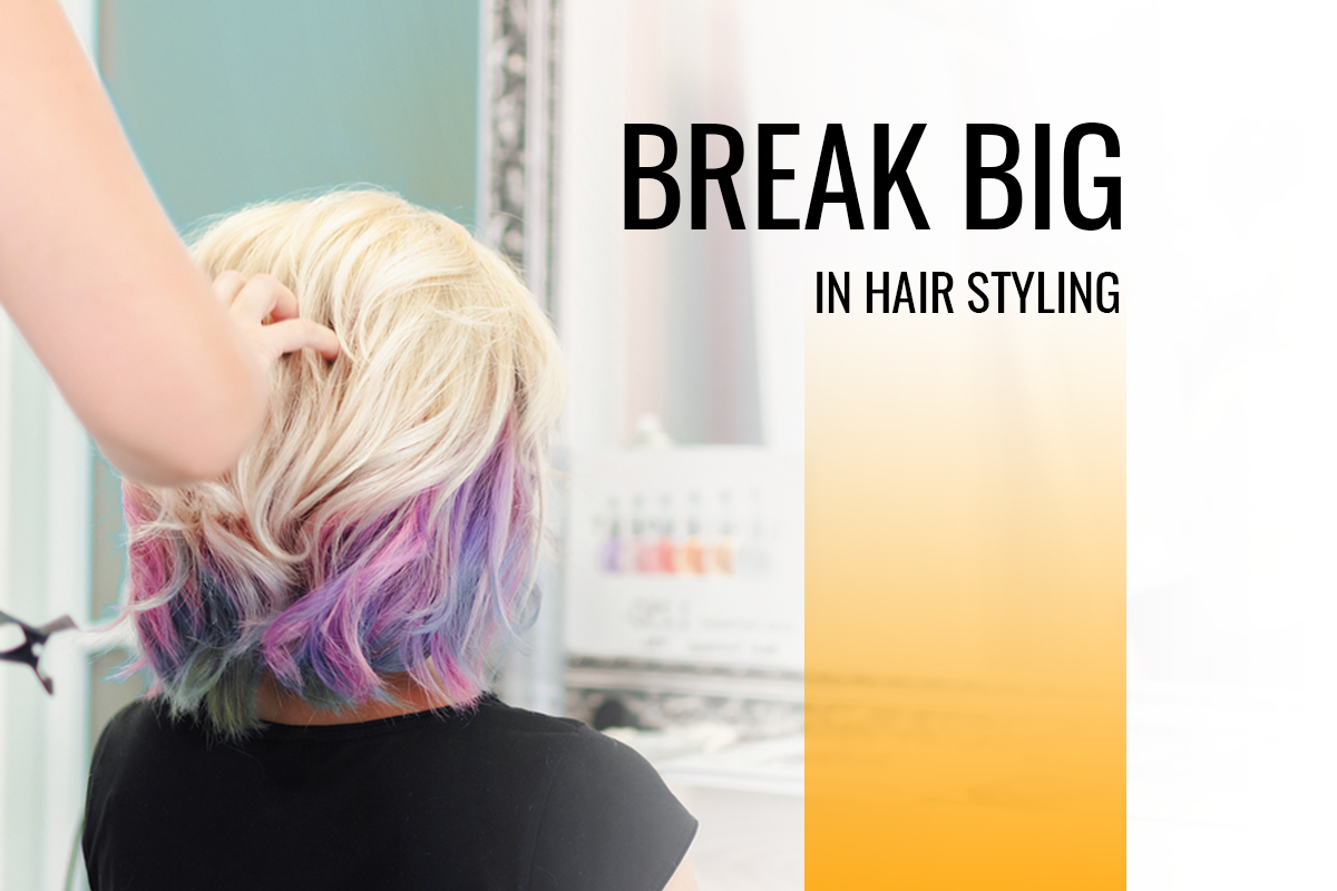 Hairstylist working on a client's hair at a styling station in a professional salon