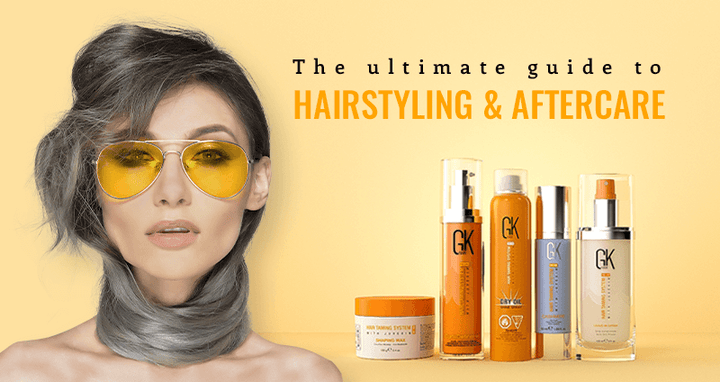 Woman styling smooth hair, illustrating styling and aftercare steps for healthy hair