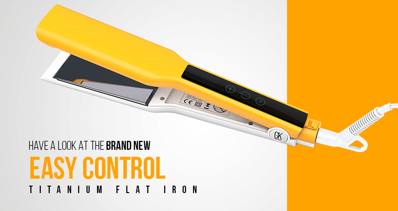 Easy Control Titanium Flat Iron shown closed with its digital touch control panel visible