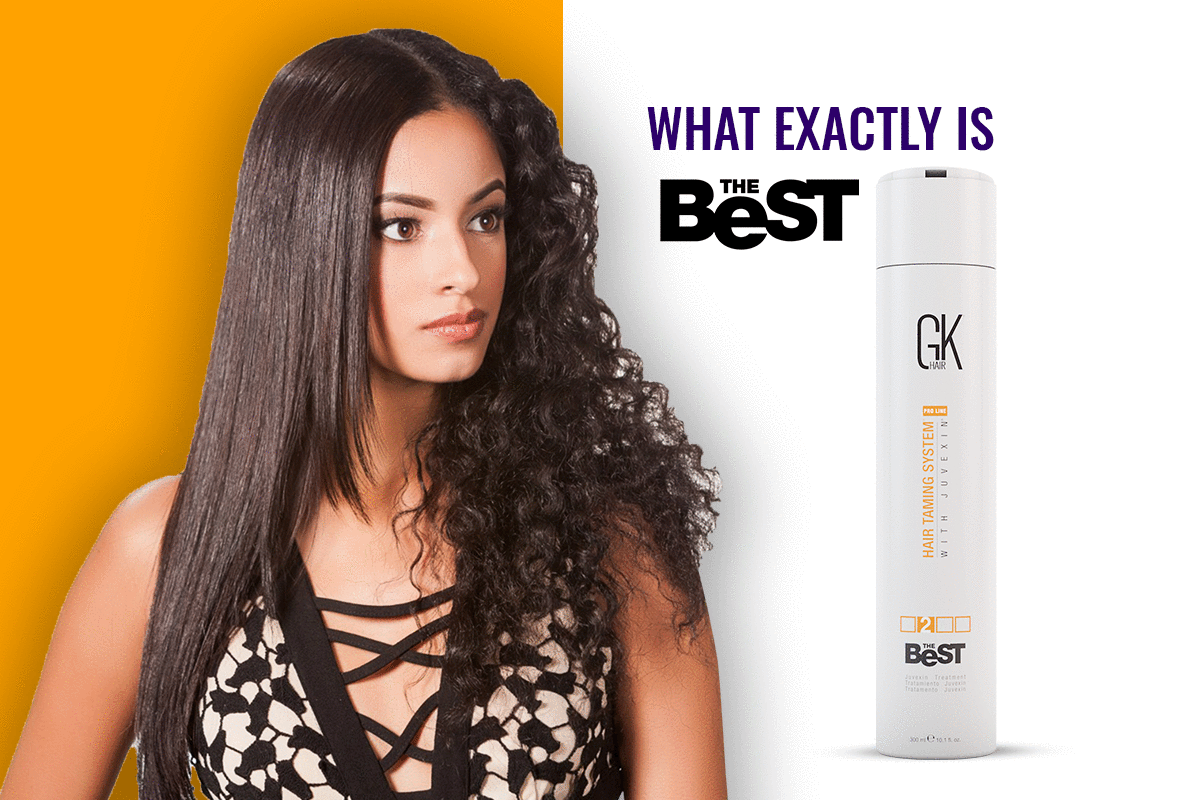 The Best taming treatment from GK Hair shown with smooth straightened hair results