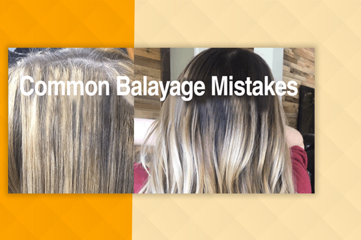 Stylist painting balayage highlights onto sections of long hair using a tint brush in a salon