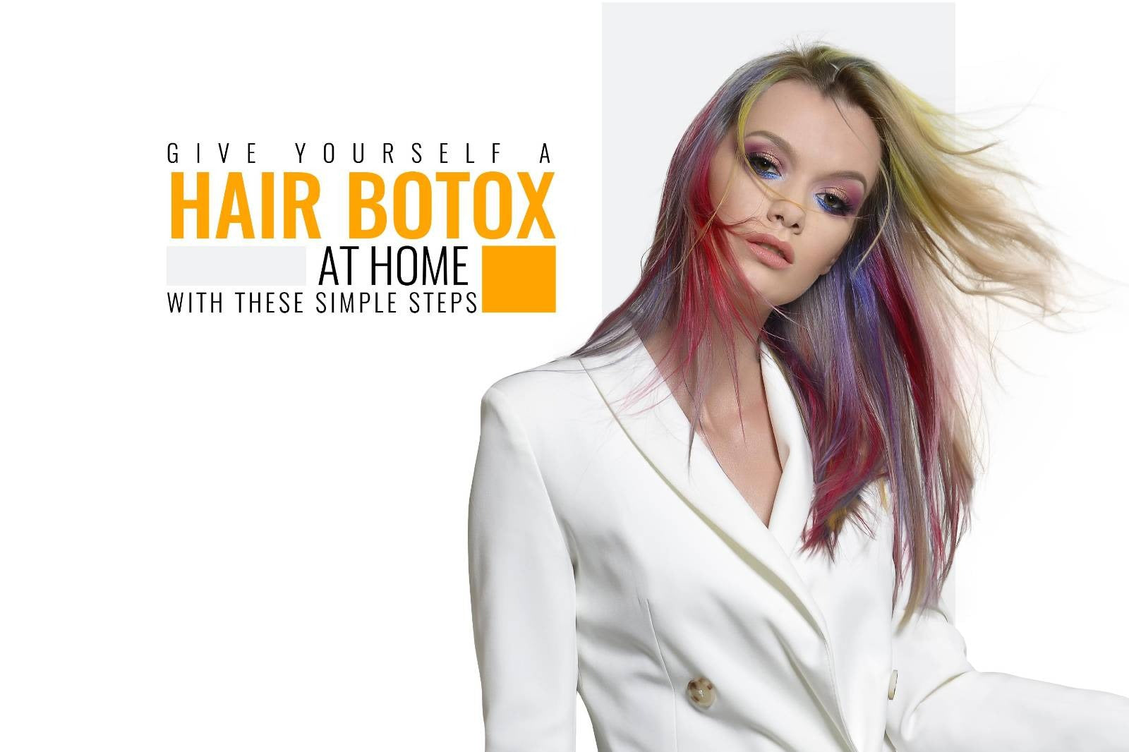Woman applying a hair botox treatment mask to her long hair at home