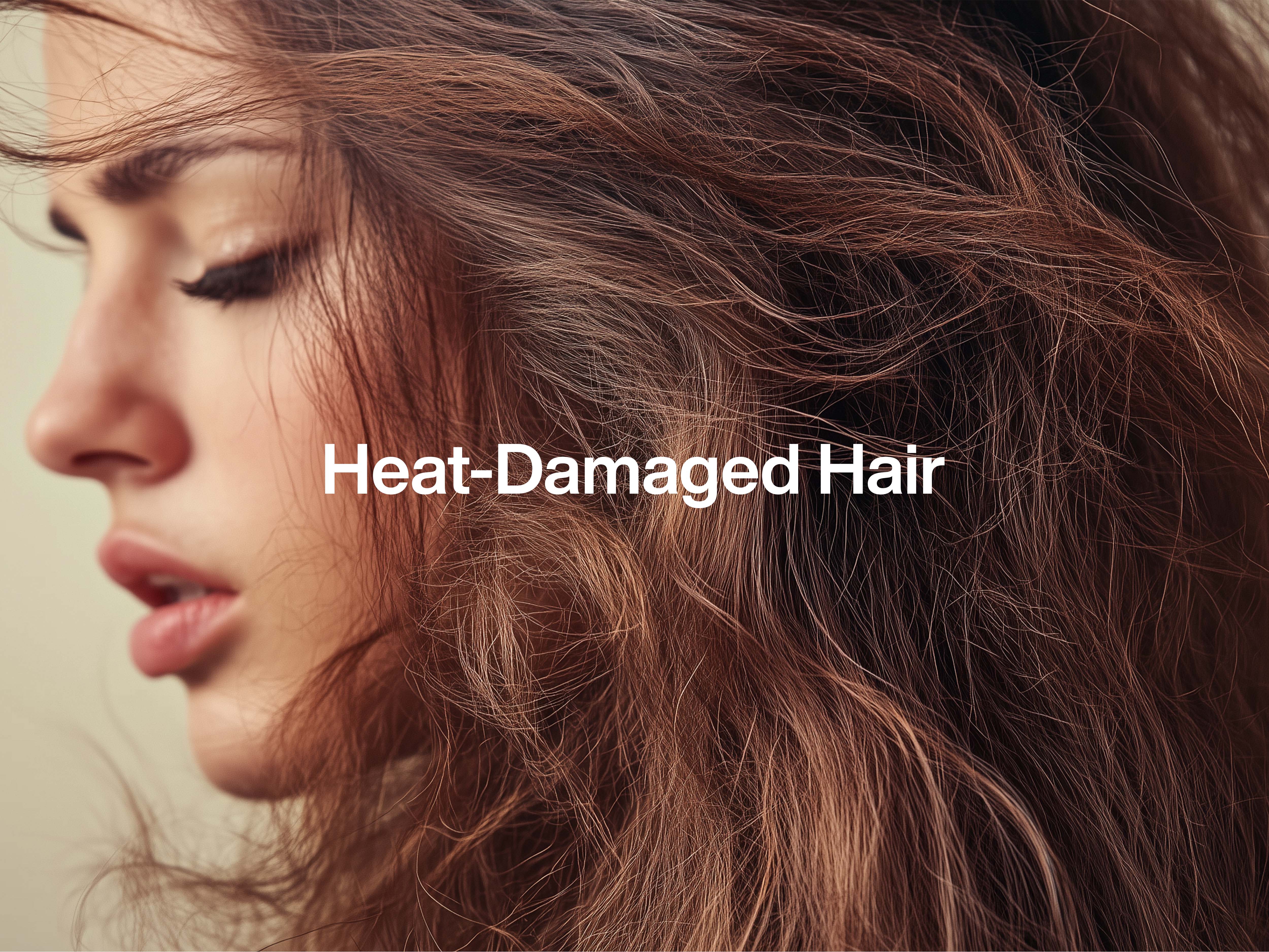 Close-up of dry, brittle ends on hair damaged by frequent heat styling