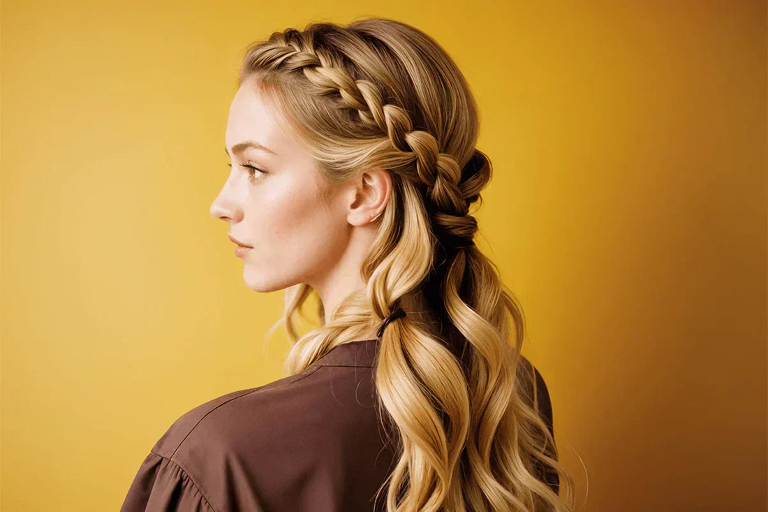 Woman with straight hair gathered into a loose braid before sleeping