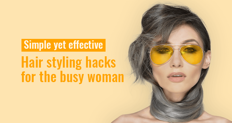 Woman applying a quick at-home hair treatment while getting ready during a busy day