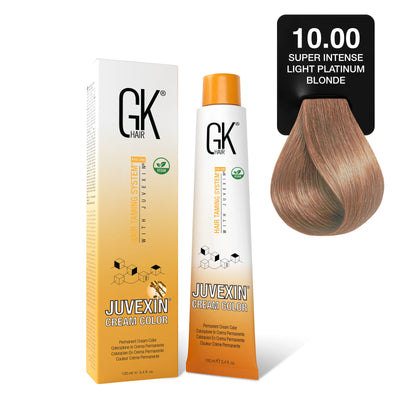 GK Hair's Juvexin 10.00 Super Intense Light Plantinum Blonde Cream Color product set