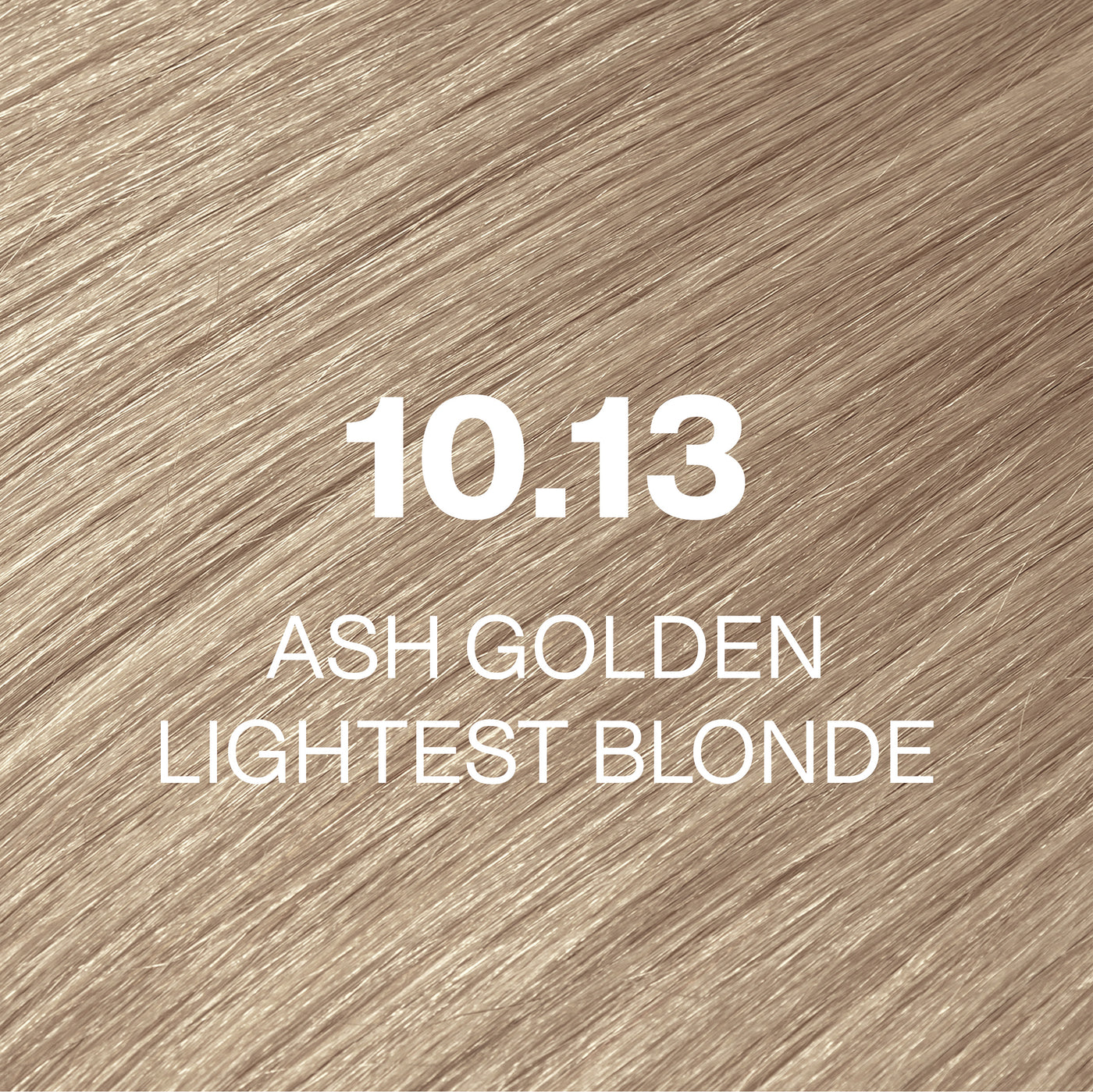 Silky hair texture showcasing the GK Hair's Juxevin Cream Color "10.13 Ash Golden Lightest Blonde" in bold white text.