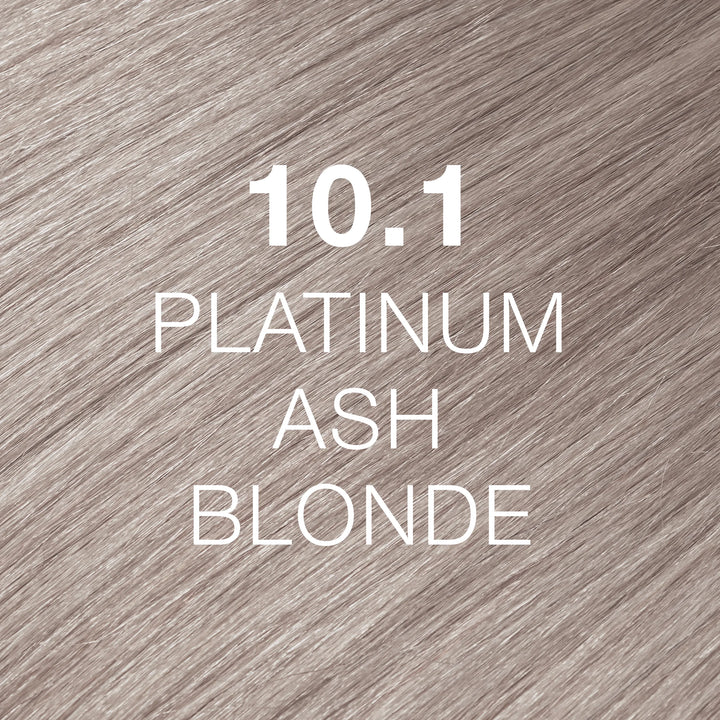 GK Hair Juvexin Cream Color 10.1 Platinum Ash Blonde hair color swatch, glossy pale blonde with a cool gray cast