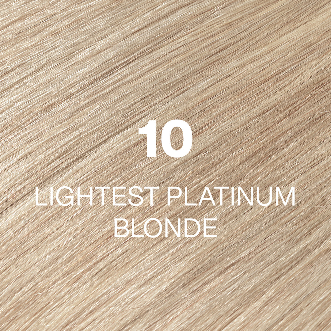 GK Hair Juvexin Cream Color 10 Lightest Platinum Blonde hair color swatch, pale sandy beige-blonde strands