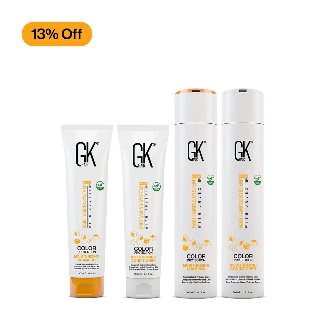 2 FOR ME 2 FOR YOU: Color Protection Moisturizing Shampoo and Conditioner, with a 13% discount tag in the top left corner.
