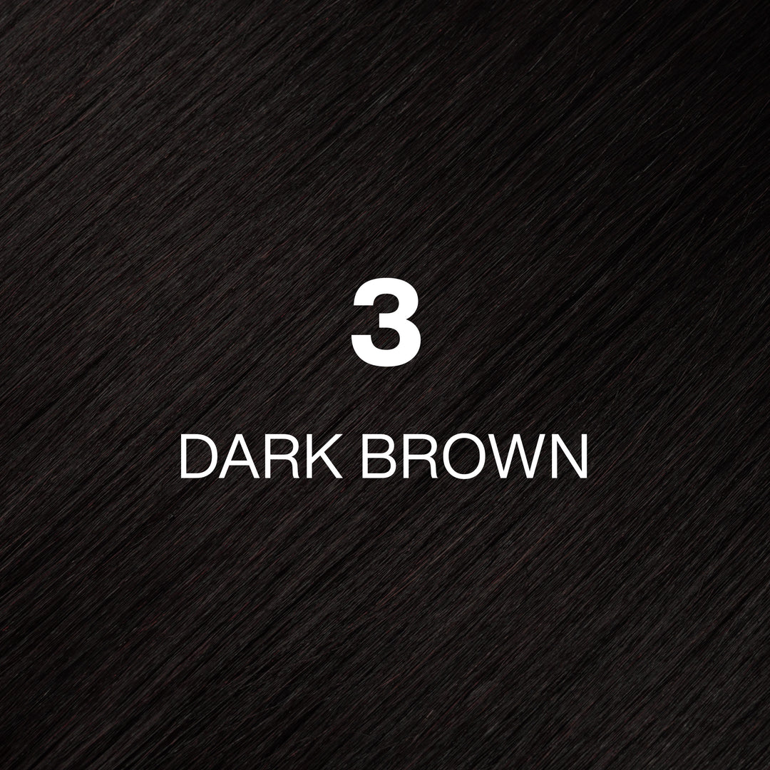 GK Hair Juvexin Cream Color 3 Dark Brown swatch: near-black dark brown hair texture with the shade name in white