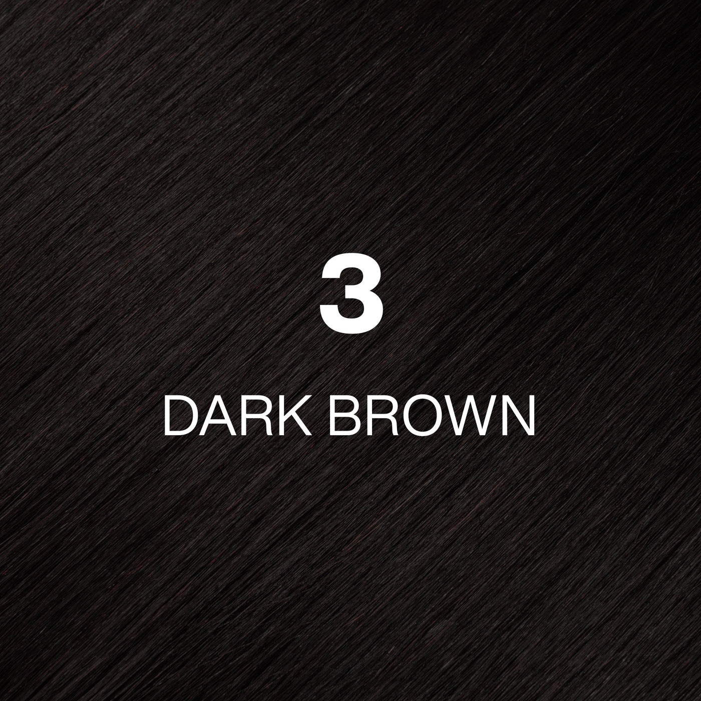Silky hair texture showcasing the GK Hair's Juxevin Cream Color "3 Dark Brown" in bold white text.