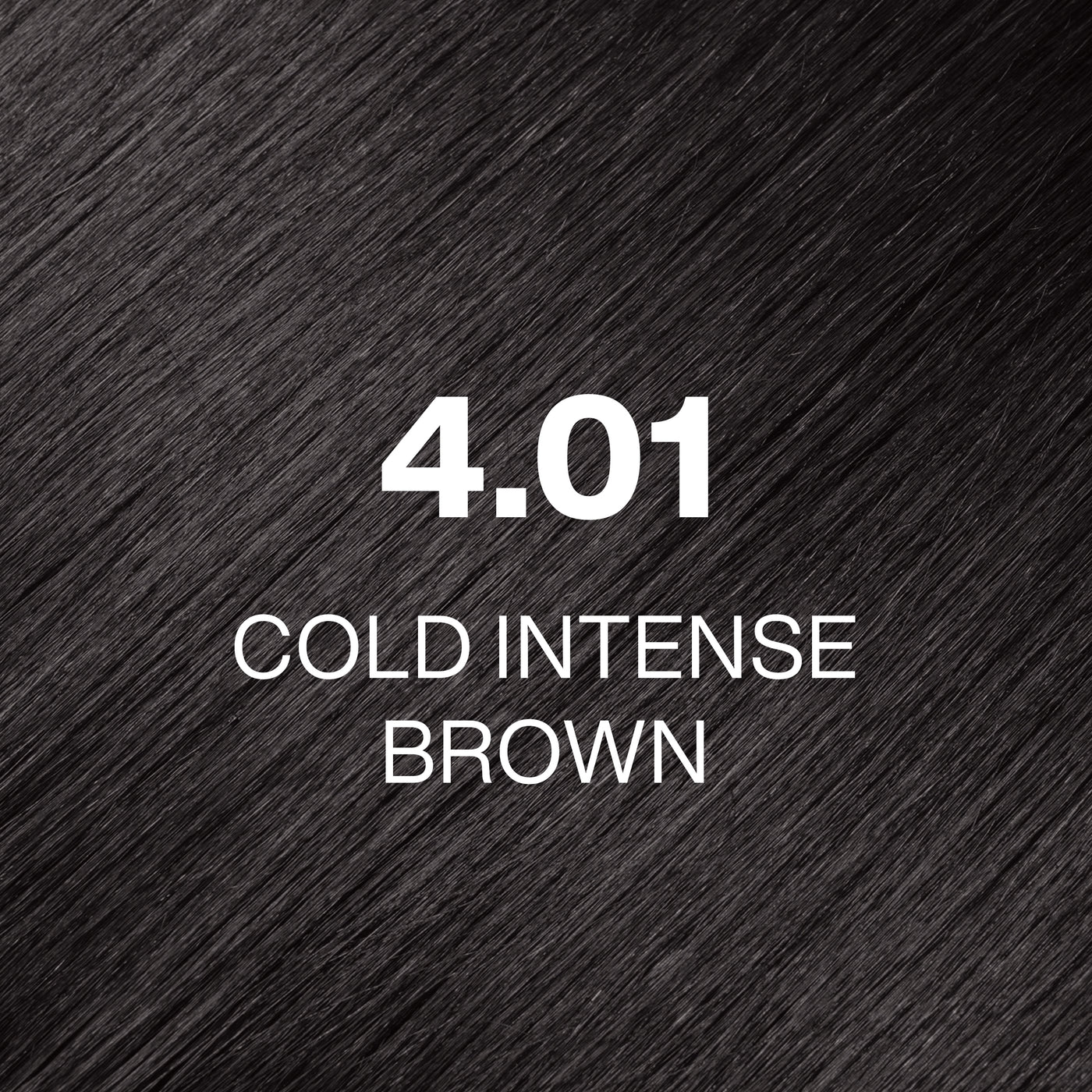 Silky hair texture showcasing the GK Hair's Juxevin Cream Color "4.01 Cold Intense Brown" in bold white text.