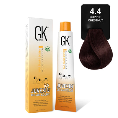 GK Hair's Juvexin 4.4 Copper Chestnut Cream Color product set