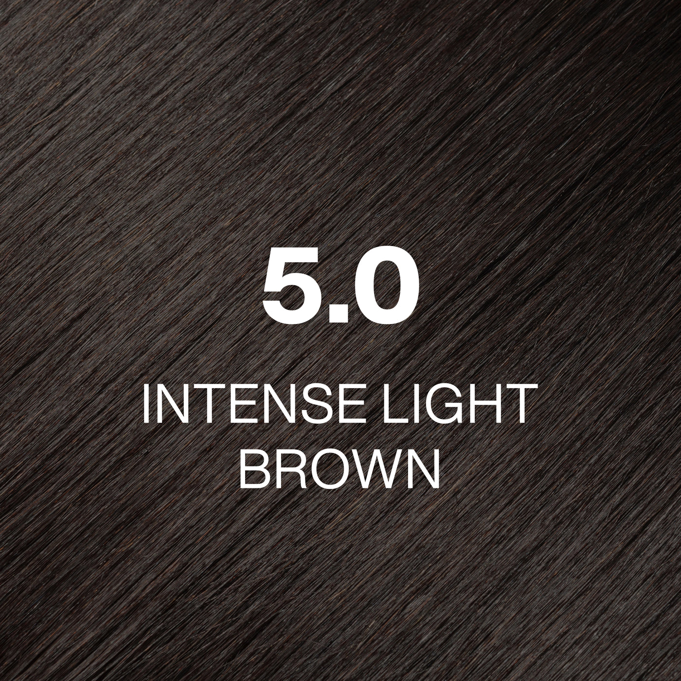 Silky hair texture showcasing the GK Hair's Juxevin Cream Color "5.0 Intense Light Brown" in bold white text.