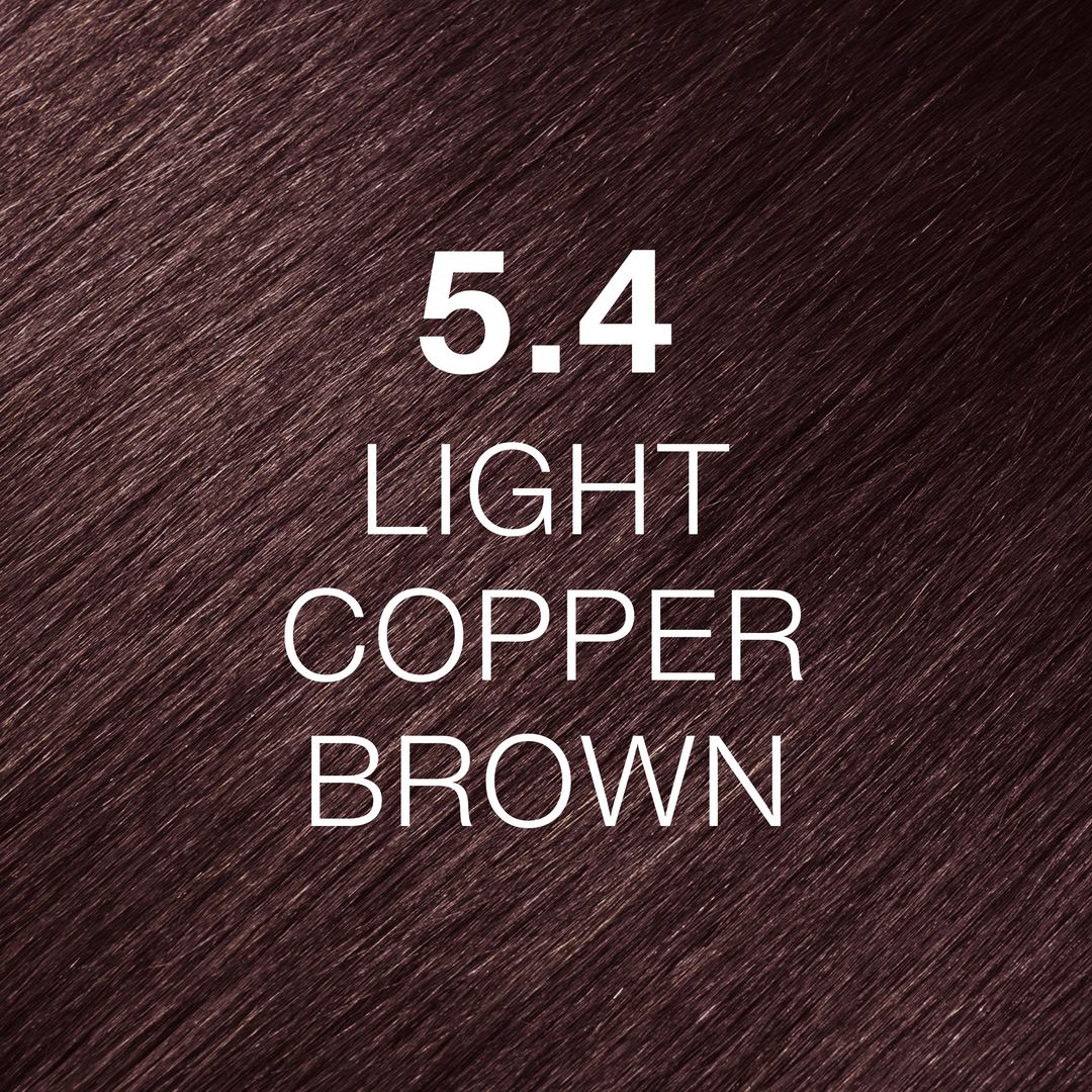 GK Hair Juvexin Cream Color 5.4 Light Copper Brown hair color swatch, reddish plum-copper brown hair texture