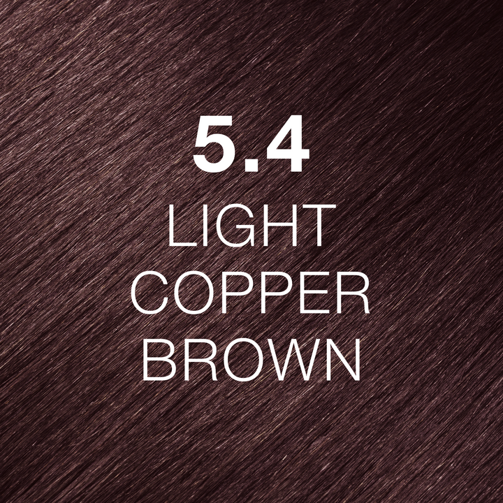 GK Hair Juvexin Cream Color 5.4 Light Copper Brown hair color swatch, reddish plum-copper brown hair texture