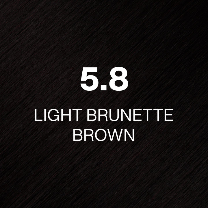 GK Hair Juvexin Cream Color 5.8 Light Brunette Brown hair color swatch, near-black dark brown hair texture