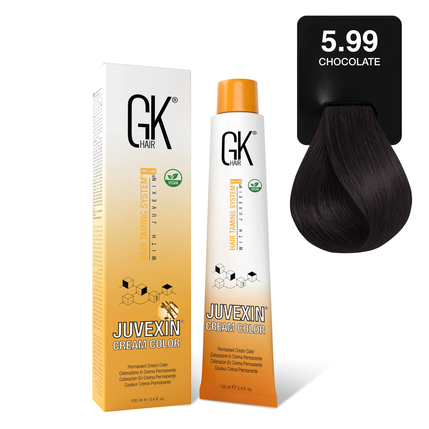 GK Hair's Juvexin 5.99 Chocolate Cream Color product set.