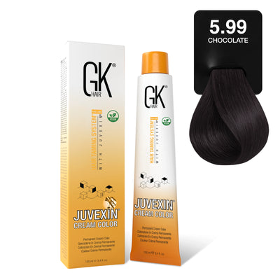 GK Hair's Juvexin 5.99 Chocolate Cream Color product set.