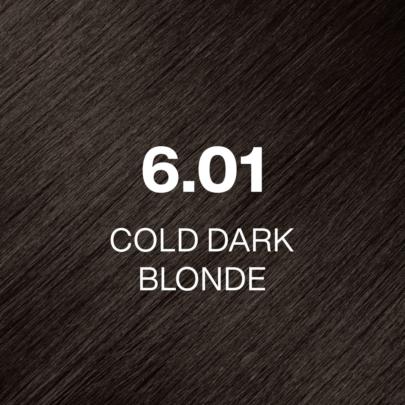 Silky hair texture showcasing the GK Hair's Juxevin Cream Color "6.01 Cold Dark Blonde" in bold white text.