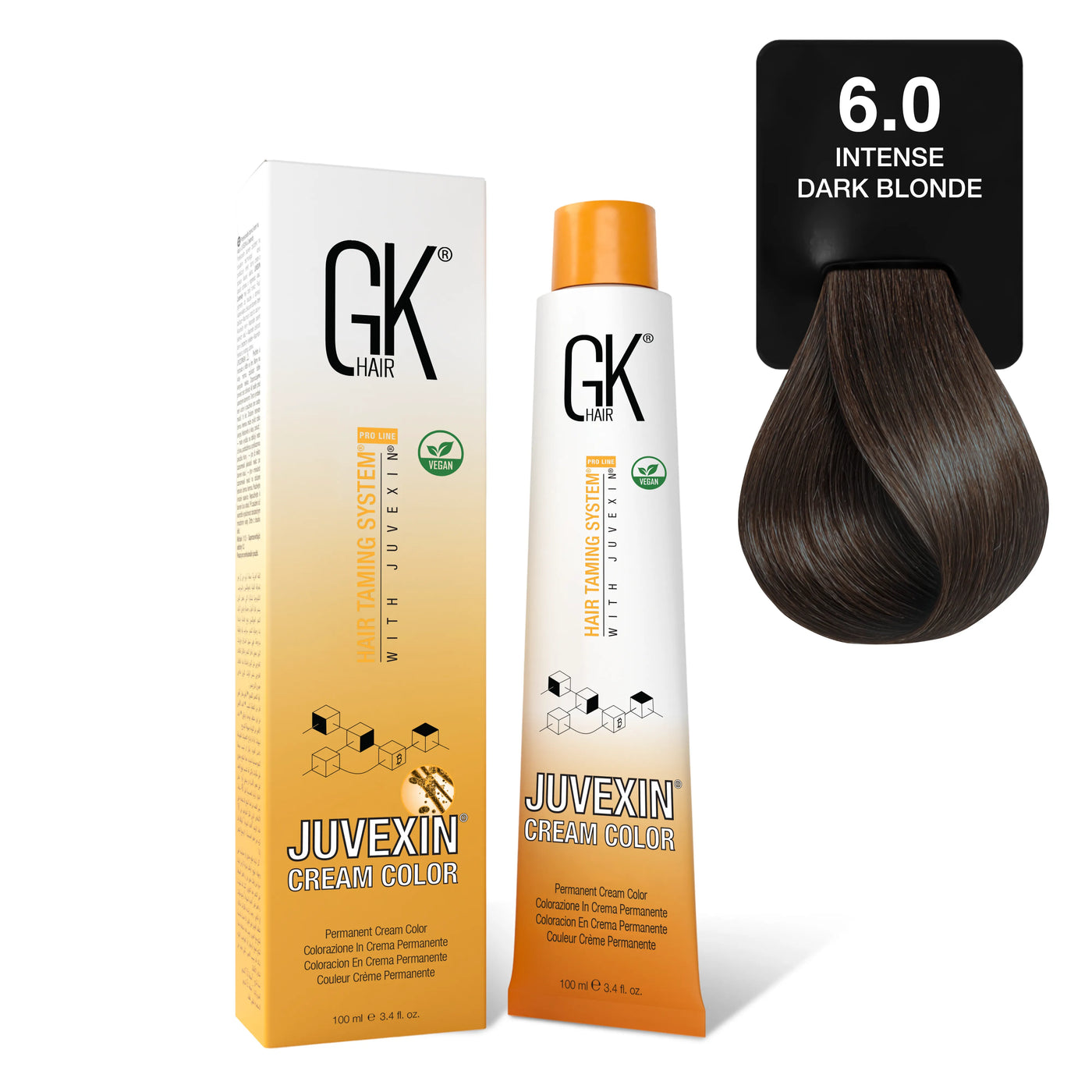 GK Hair's Juvexin 6.0 Intense Dark Blonde Cream Color product set
