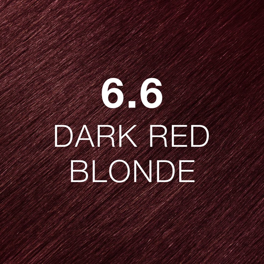 A dark red blonde hair sample used as a background with texts "6.6 Dark Red Blonde" written on it