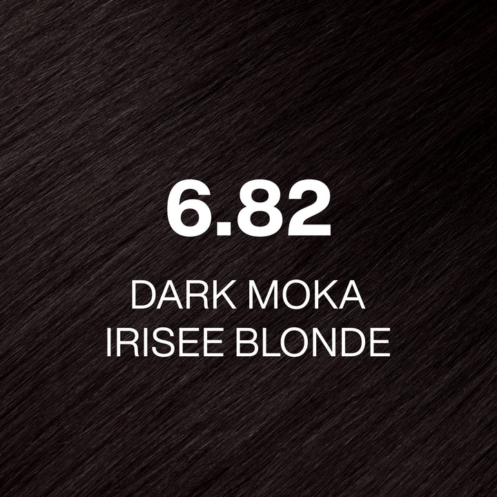 GK Hair Juvexin Cream Color swatch 6.82 Dark Moka Irisee Blonde, near-black brown hair texture with a violet cast