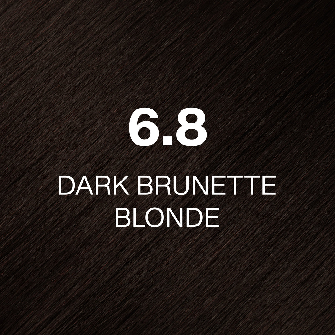 GK Hair Juvexin Cream Color swatch 6.8 Dark Brunette Blonde, very dark warm espresso-brown hair texture in white type