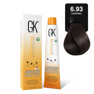 GK Hair's Juvexin 6.93 Caramel Cream Color product set