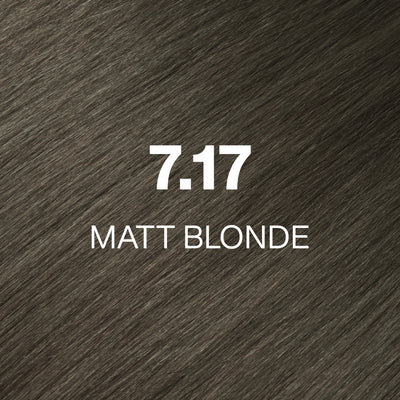 Silky hair texture showcasing the GK Hair's Juxevin Cream Color "7.17 Matt Blonde" in bold white text.