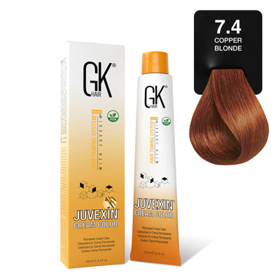 GK Hair's Juvexin 7.4 Copper Blonde Cream Color product set