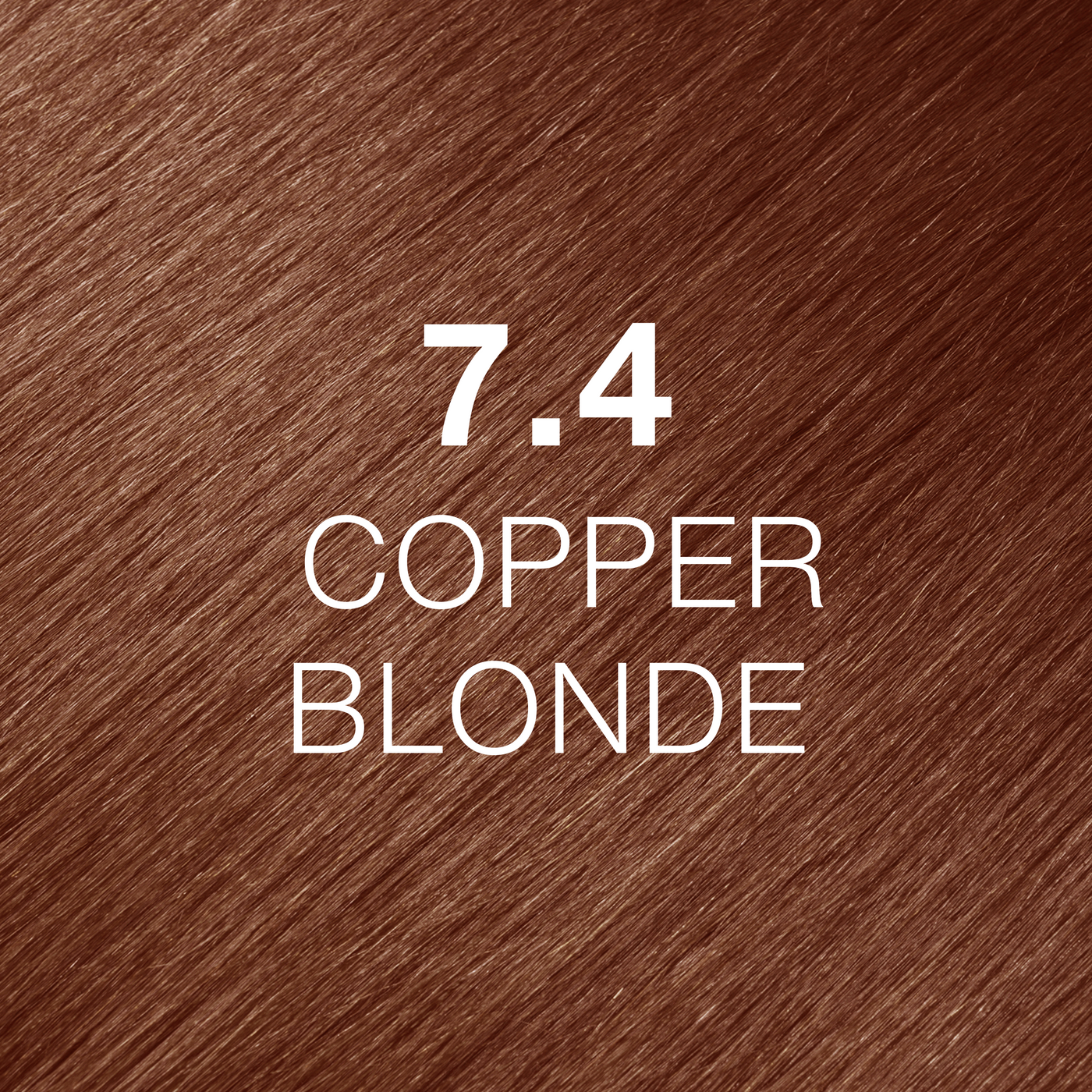 Silky hair texture showcasing the GK Hair's Juxevin Cream Color "7.4 Copper Blonde" in bold white text.