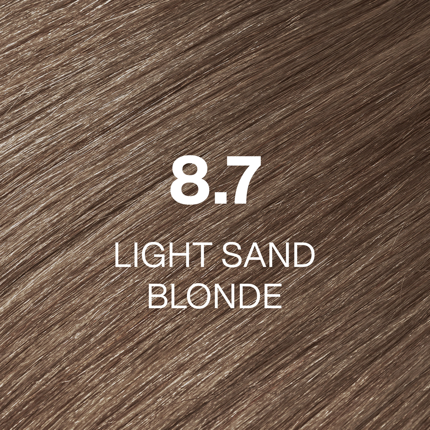 Silky hair texture showcasing the GK Hair's Juxevin Cream Color "8.7 Light Sand Blonde" in bold white text.
