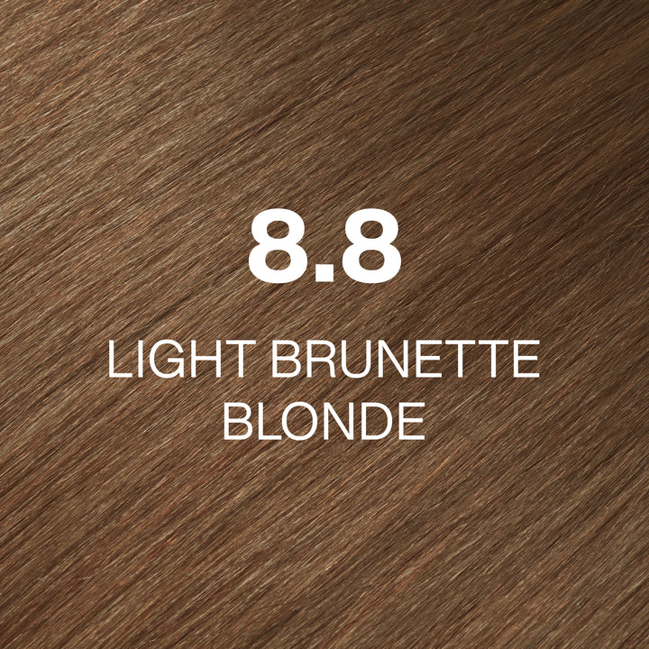 GK Hair Juvexin Cream Color 8.8 Light Brunette Blonde: warm golden-brown hair swatch, shade name in white text