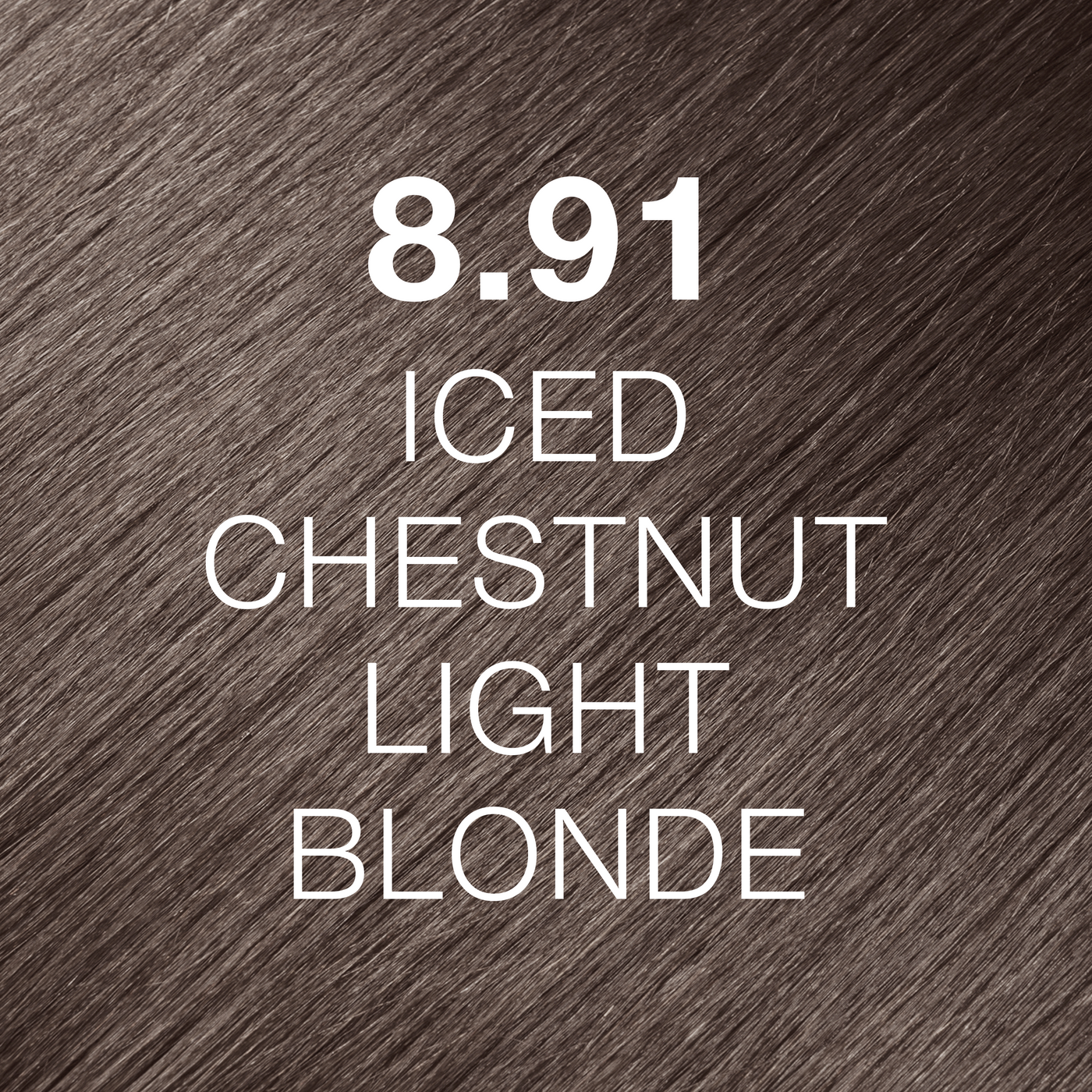 Silky hair texture showcasing the GK Hair's Juxevin Cream Color "Iced Chestnut Light Blonde" in bold white text.