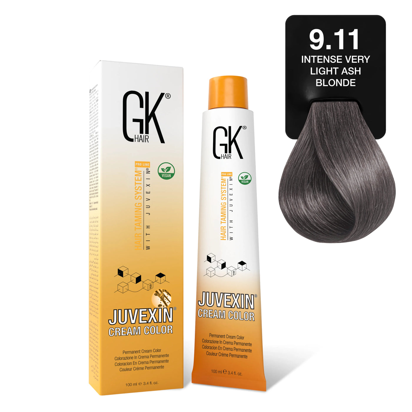 GK Hair's Juvexin 9.11 Intense Very Light Ash Blonde Cream Color product set