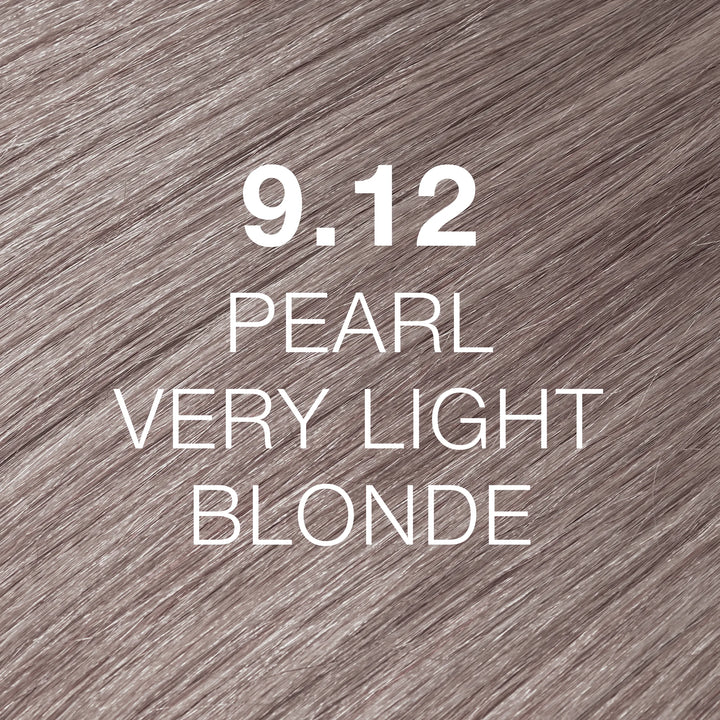 GK Hair Juvexin Cream Color 9.12 Pearl Very Light Blonde: silvery pearl-blonde hair, shade name in white text