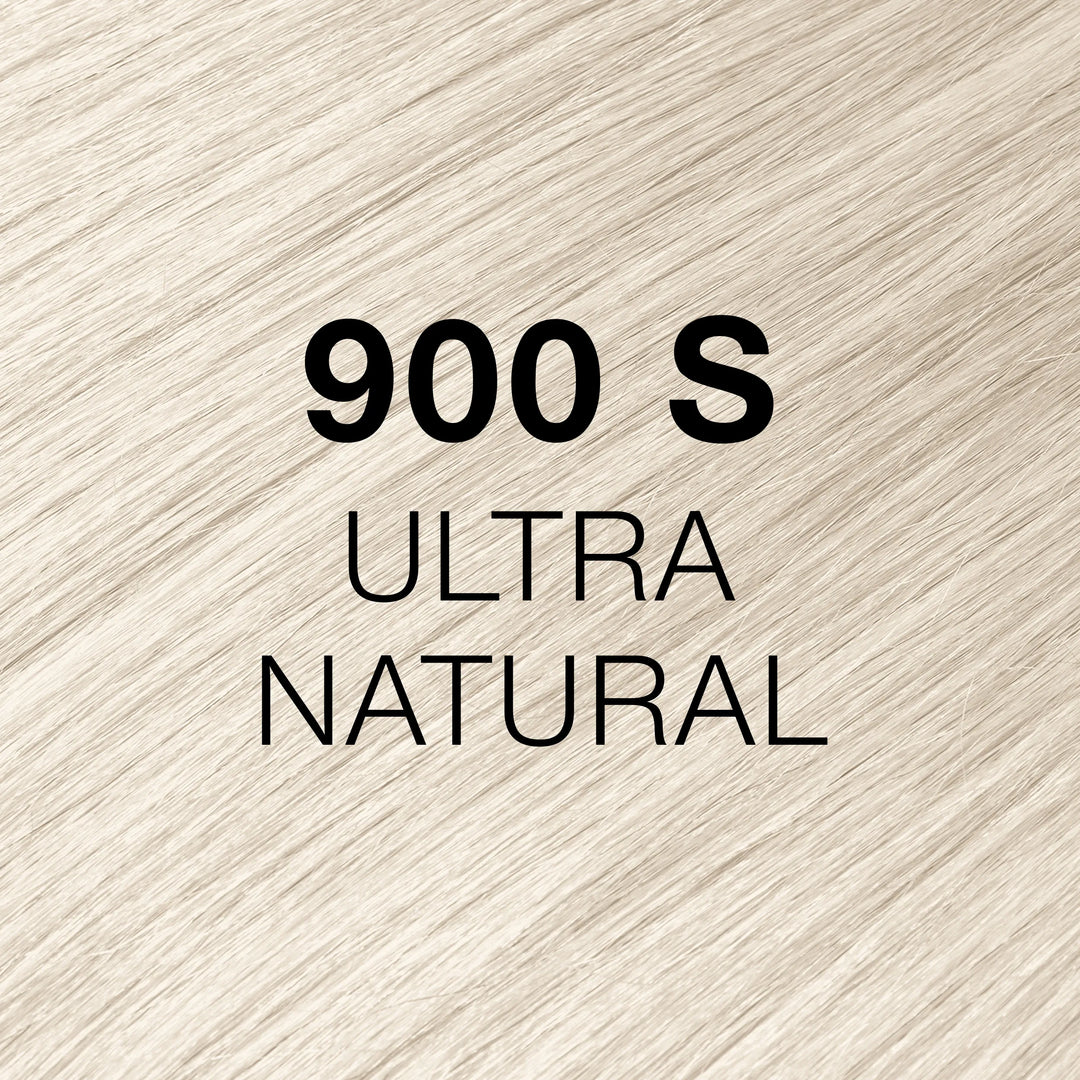 GK Hair Juvexin Cream Color 900 S Ultra Natural Superlighteners swatch, glossy creamy white-blonde hair
