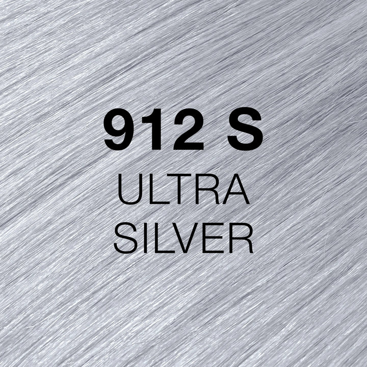 GK Hair Juvexin Cream Color 912 S Ultra Silver Superlighteners swatch, glossy blue-toned silver-gray hair