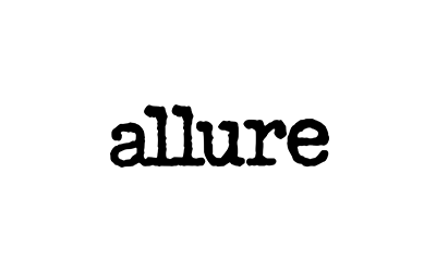 Allure magazine logo in black lowercase typewriter-style lettering on a white background