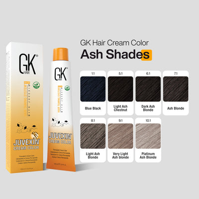GK Hair Cream Color packaging with color swatches on a gray background