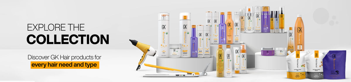 Explore the Collection: Discover GK Hair products for every hair need and type, with the full range, a dryer and a flat iron