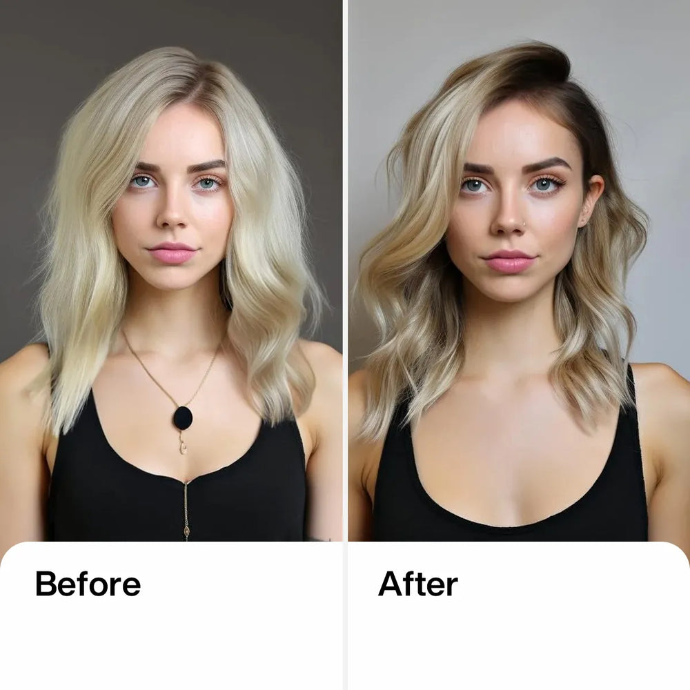 A lady before and after using Cashmere hair cream