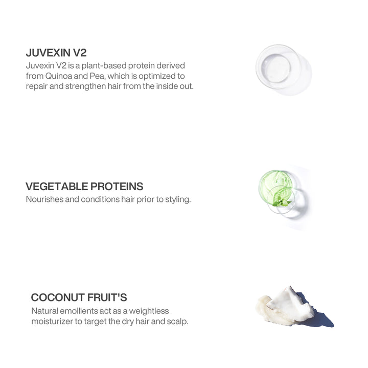 VolumizeHer ingredient panel: Juvexin V2 quinoa and pea protein, Vegetable Proteins, and Coconut Fruit&