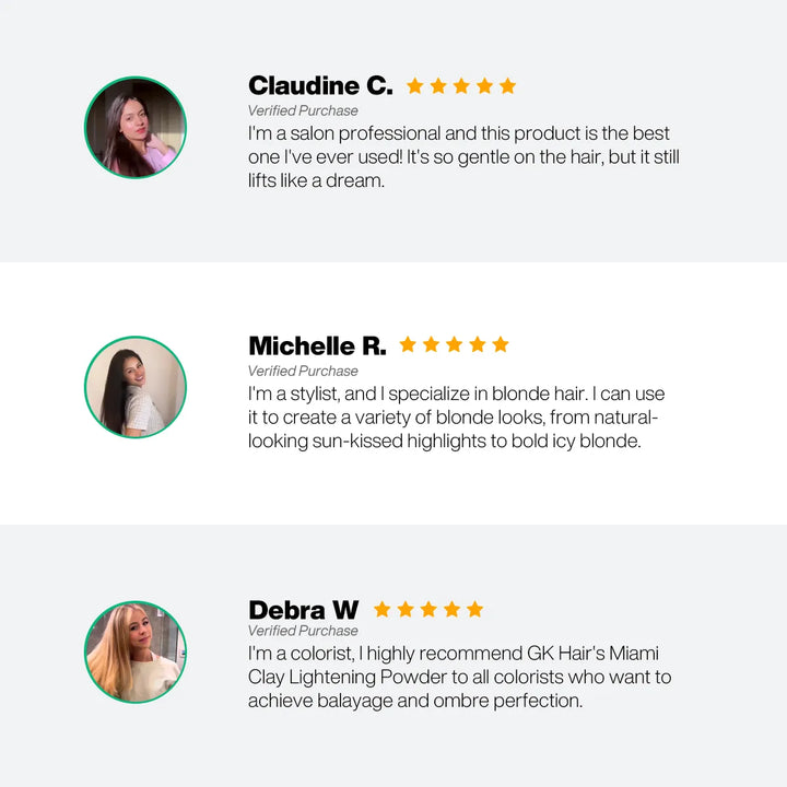 Three 5-star verified reviews of GK Hair&
