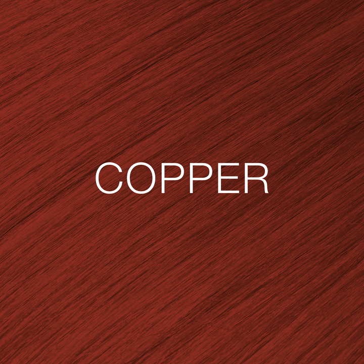 GK Hair Juvexin Cream Color Copper Mixtones swatch, glossy deep red-copper hair with COPPER in white text