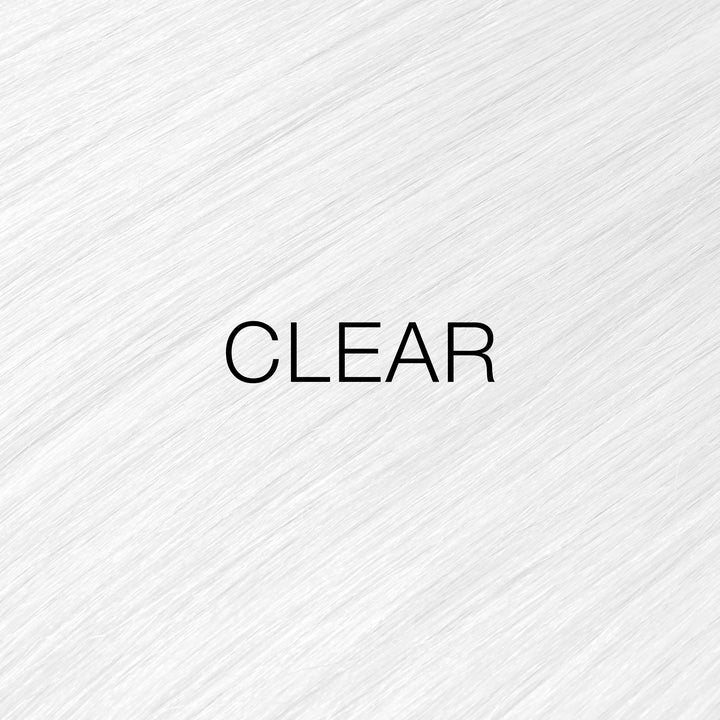 GK Hair Juvexin Cream Color Clear Mixtones swatch, glossy pure white hair texture with CLEAR in black text